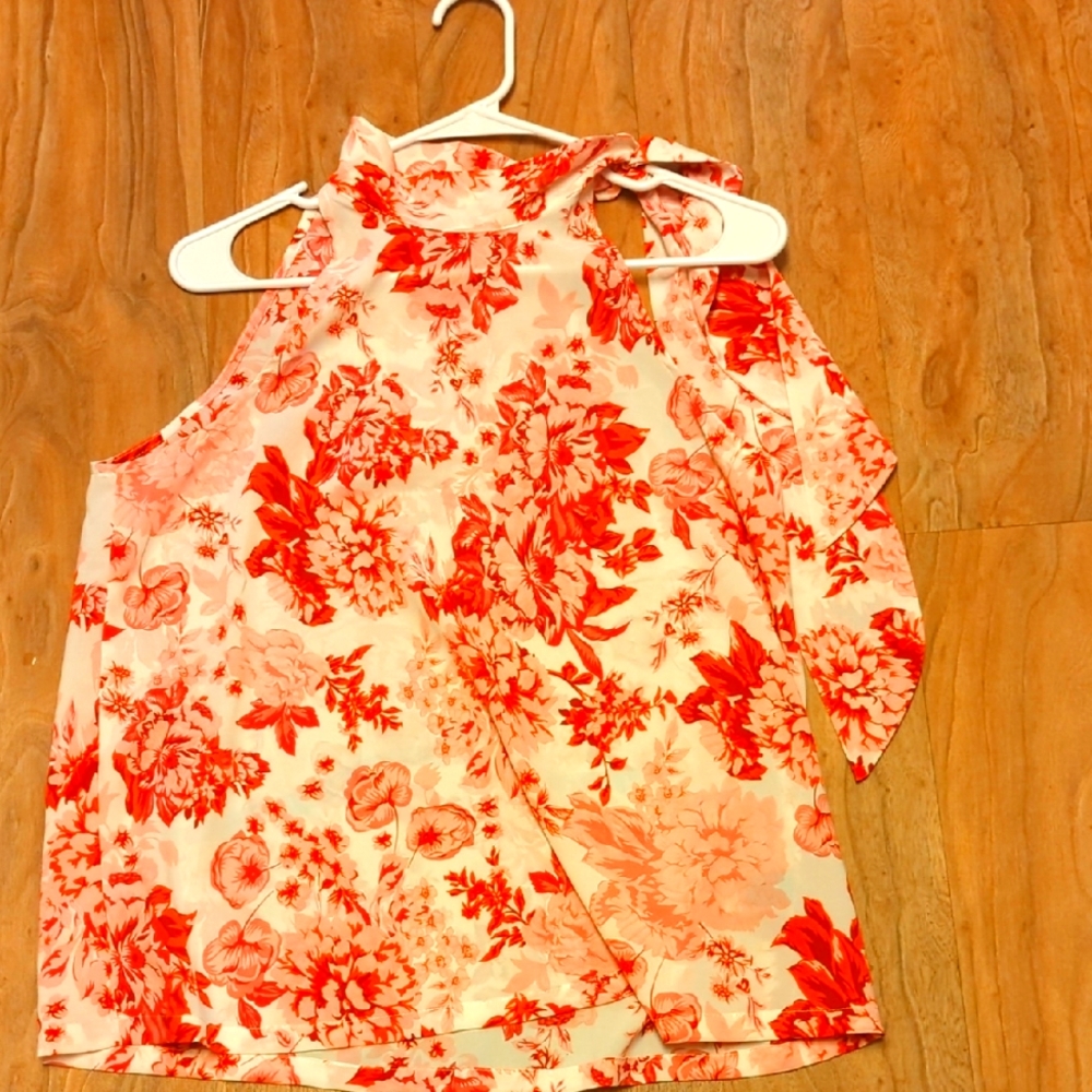 Floral Halter Neck Top - Red and White